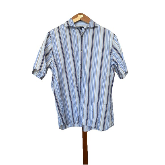 Banana Republic Shirt Mens XL Blue Striped Short Sleeve Button Up - Picture 2 of 5